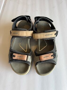 Ecco Women's Gray Sandals with Tan and Pink Accents